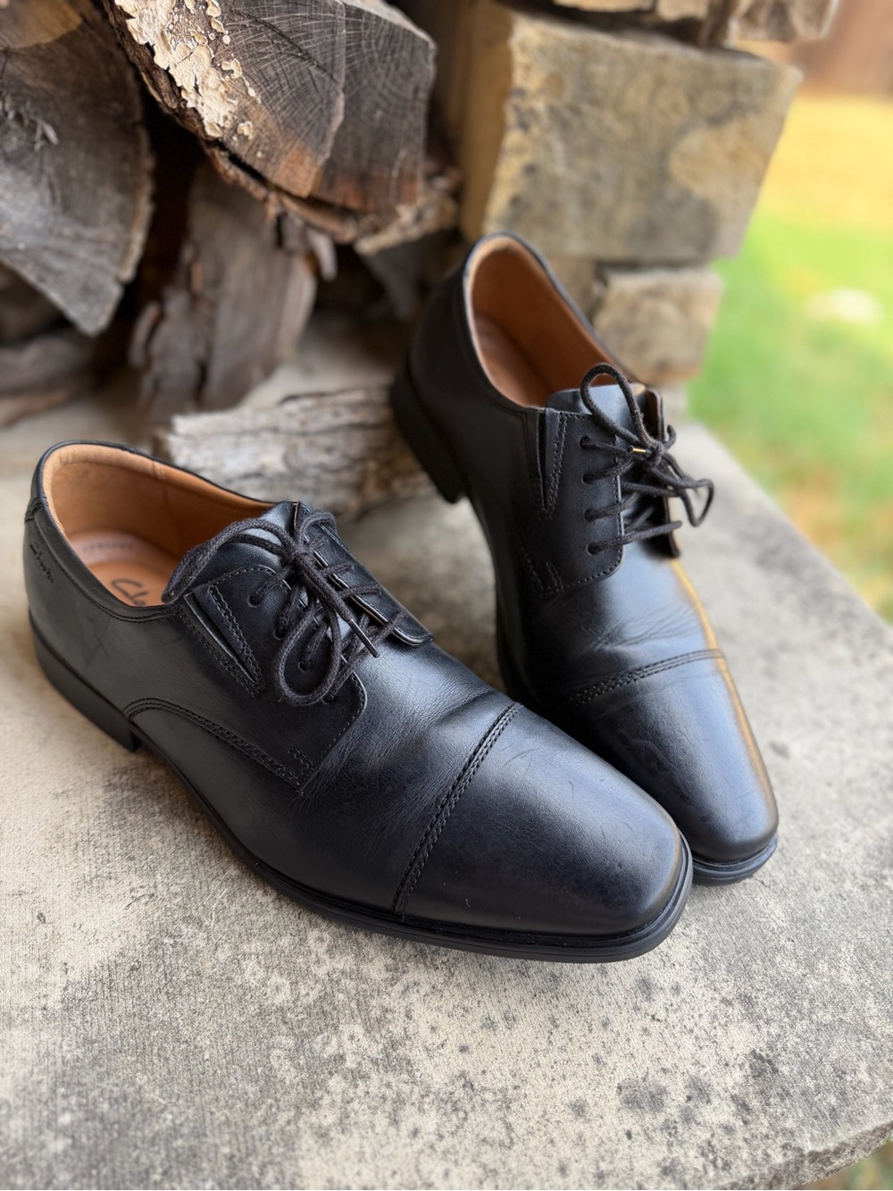 Clarks Collection Men’s Black Leather Shoes Lace-Up Comfort Shoes Sz-9.5W. W